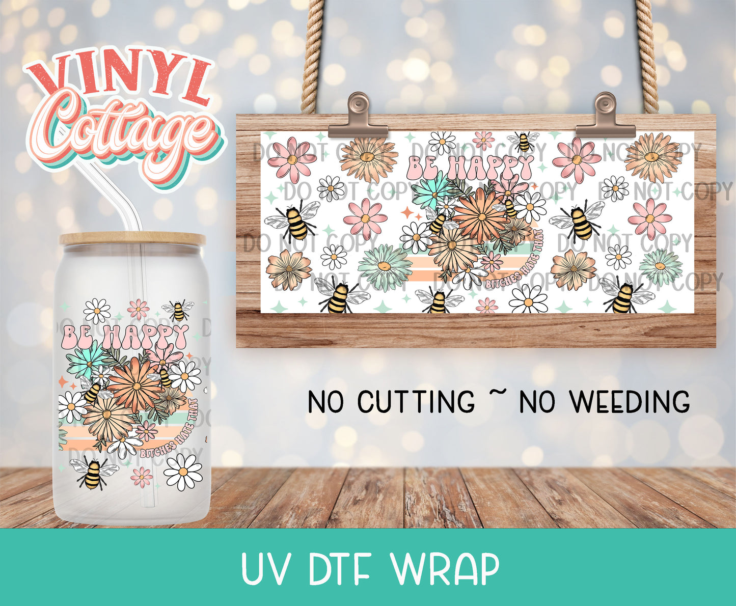 74UV ~  UV DTF Wrap ~ Be Happy Daisy