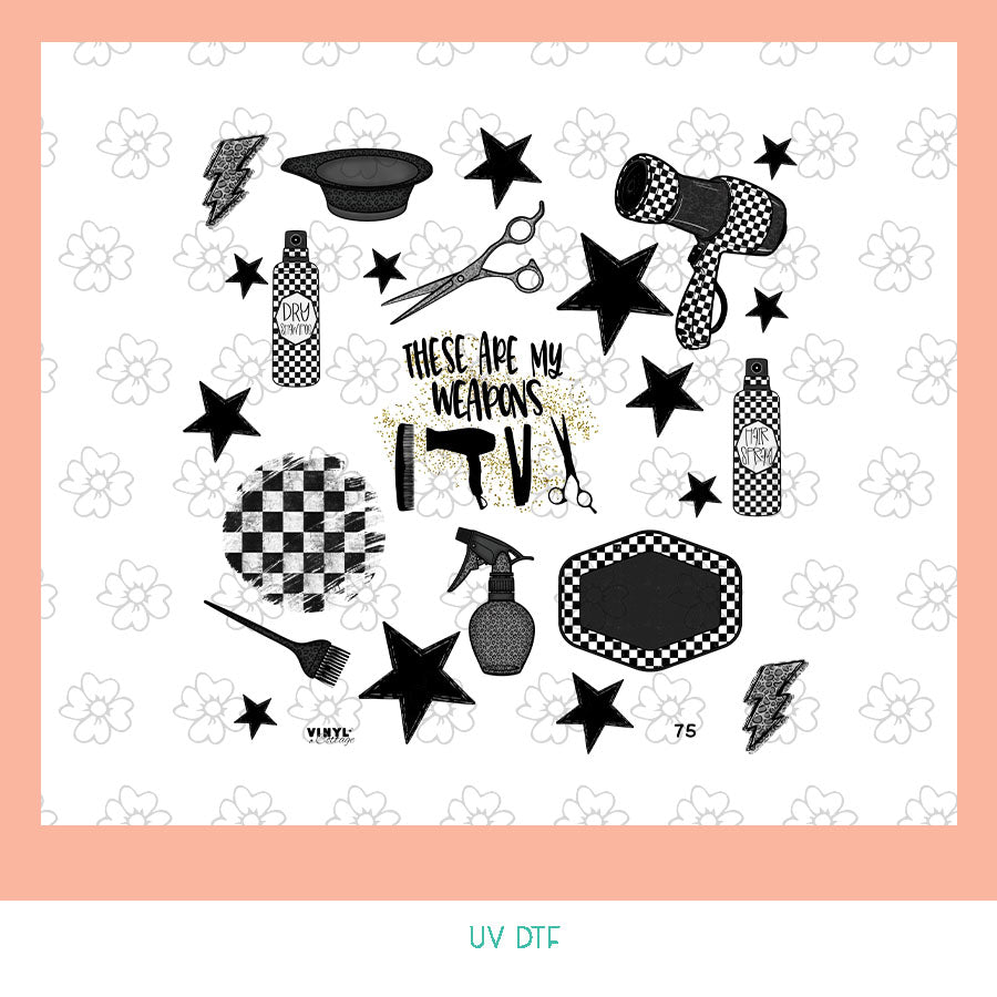 EL75 ~ Black and White Hairstylist ~ UV DTF Element Sheet