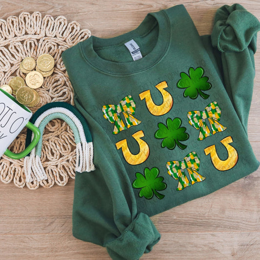 Bow Horseshoe St Patrick's Grid ~ SWD25 ~ DTF Transfer