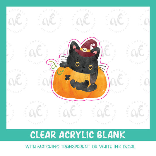 AD33 ~ Black Cat in Pumpkin ~ Acrylic Decal Set