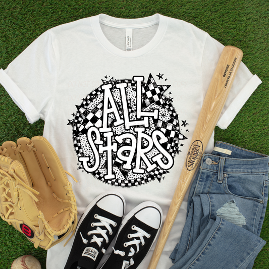 All Stars Black and White ~ 26CSD05 ~ DTF Transfer