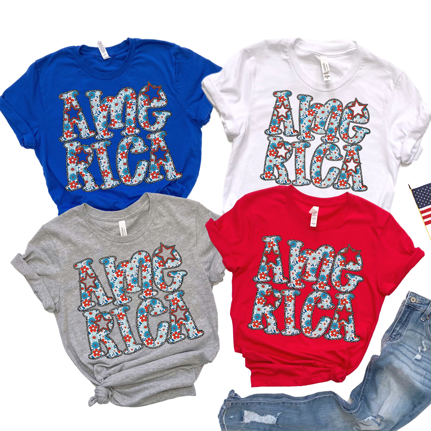 America Flowers Stacked ~ 25CSD05 ~ DTF Transfer