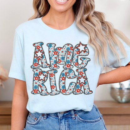 America Flowers Stacked ~ 25CSD05 ~ DTF Transfer