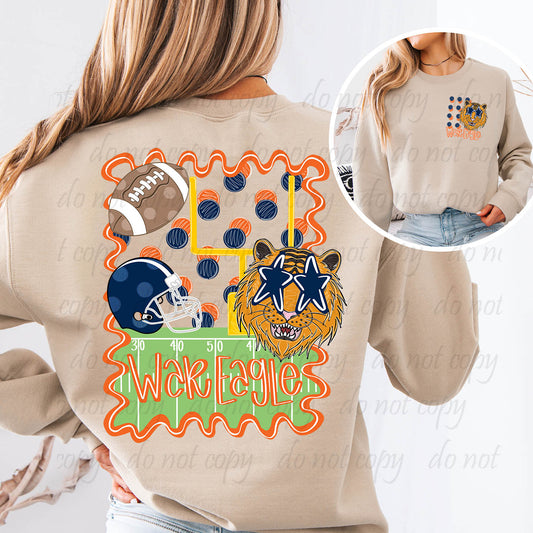 Blue and Orange Tiger Squiggle Frame Mascot Back Design with Pocket Design ~ 25JKD07 ~ DTF Transfer