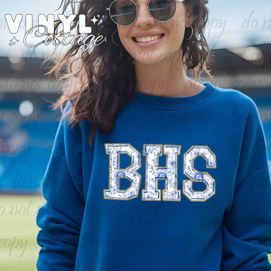 Blue Toile Berry Sweatshirt with Side Bows