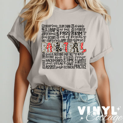 Basketball Doodle ~ Black & Red ~ DTF Transfer