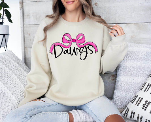 Pink Dawgs Wide Bow ~ DTF Transfer