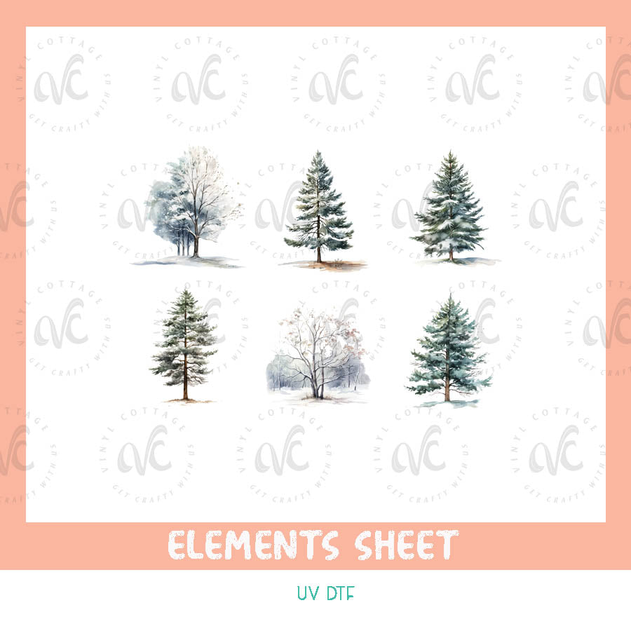 EL21 ~ Winter Trees ~ UV DTF Element Sheet