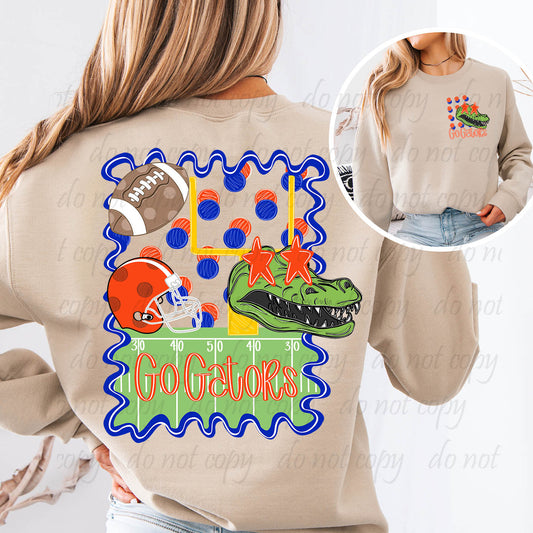Blue and Orange Gator Squiggle Frame Mascot Back Design with Pocket Design ~ 25JKD07 ~ DTF Transfer