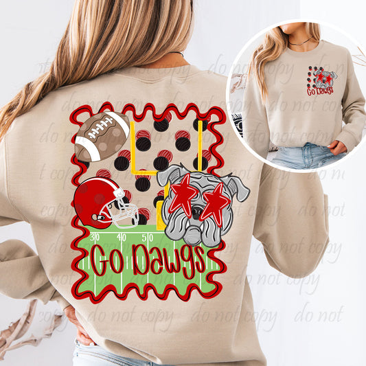Red and Black Bulldog Squiggle Frame Mascot Back Design with Pocket Design ~ 25JKD07 ~ DTF Transfer