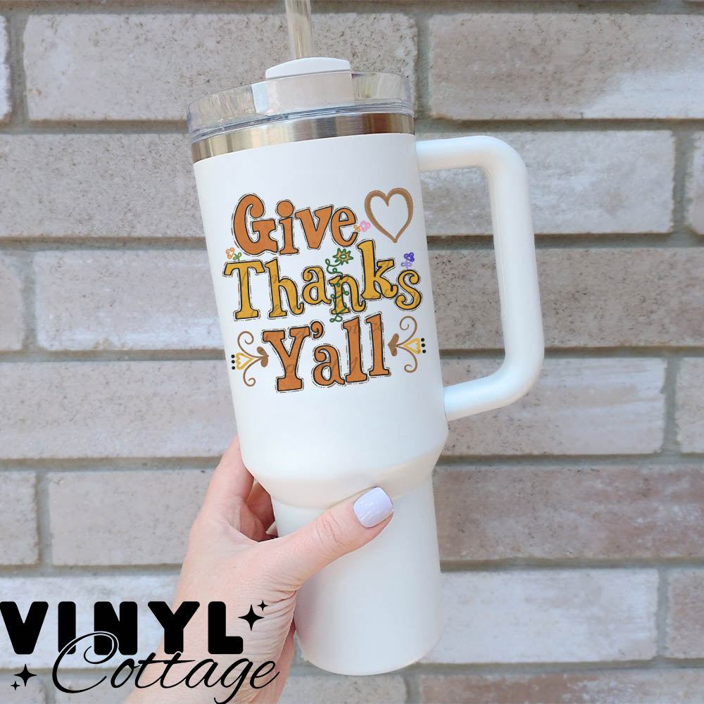 Fall and Halloween ~ Give Thanks Y'all ~ UV DTF DECAL