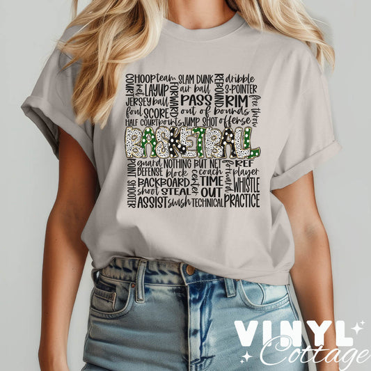 Basketball Doodle ~ Green & Black ~ DTF Transfer