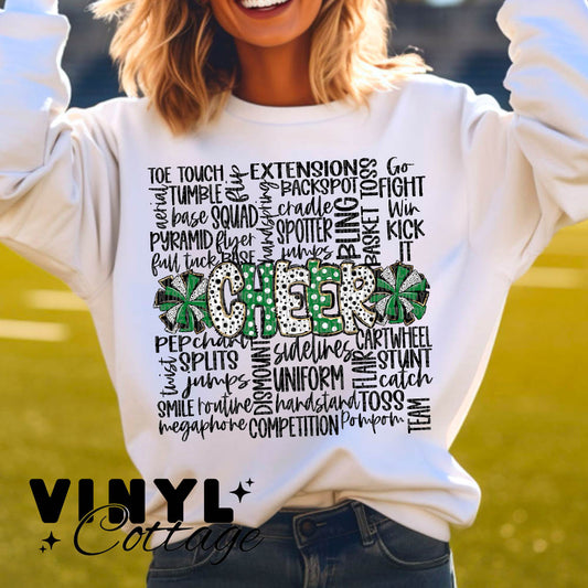 Cheer Doodle ~ Green and Black ~ DTF Transfer