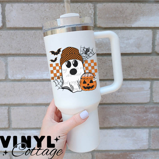 Fall and Halloween ~ Halloween Checkered Ghost ~ UV DTF DECAL
