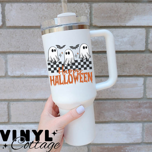 Happy Halloween Checkered Ghost ~ 24SDD ~ UV DTF DECAL
