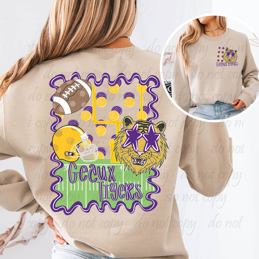 Purple Tiger Squiggle Frame Mascot Back Design with Pocket Design ~ 25JKD07 ~ DTF Transfer