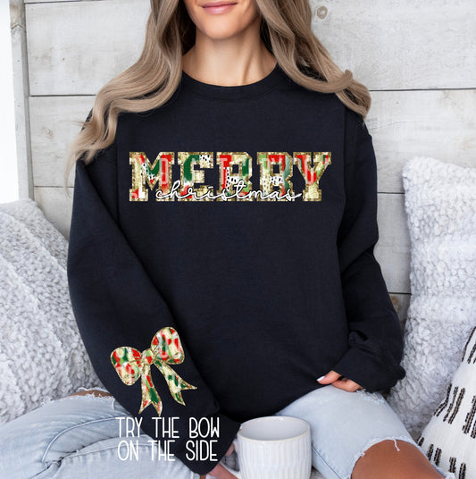 Merry Christmas Gold Outline ~ Main Design ~ DTF Transfer