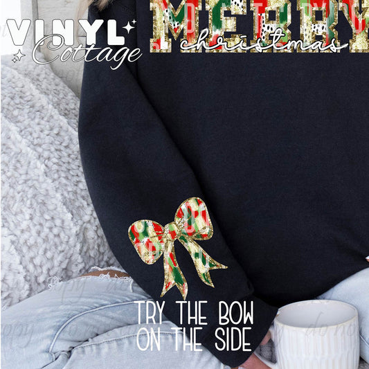 Gold Outline Christmas Bow ~ DTF Transfer