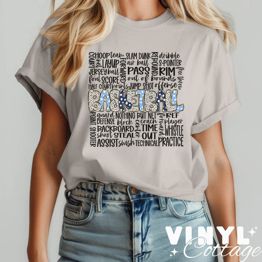 Basketball Doodle ~ Navy Blue & Columbia Blue ~ DTF Transfer