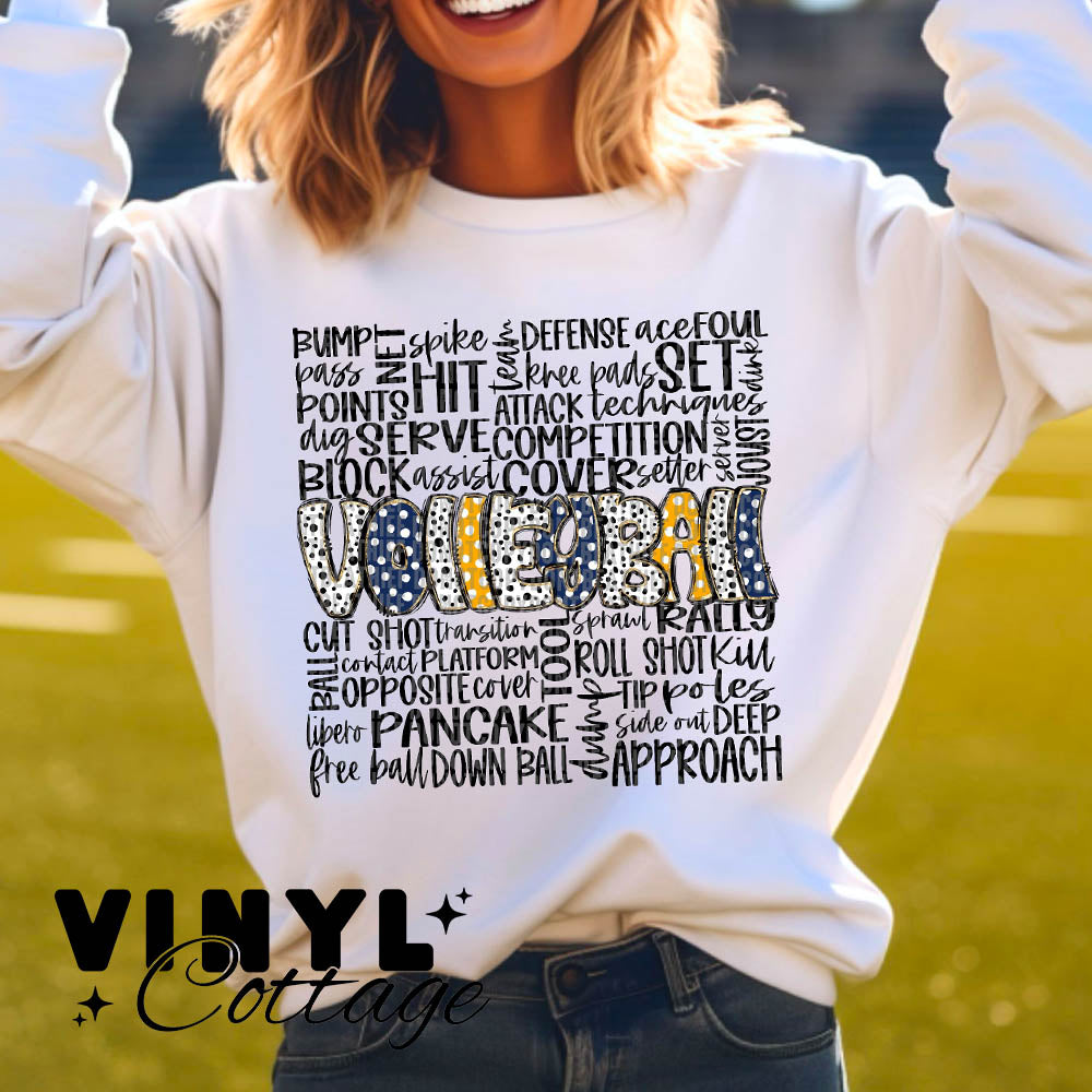 Volleyball Doodle ~ Navy Blue and Yellow ~ DTF Transfer
