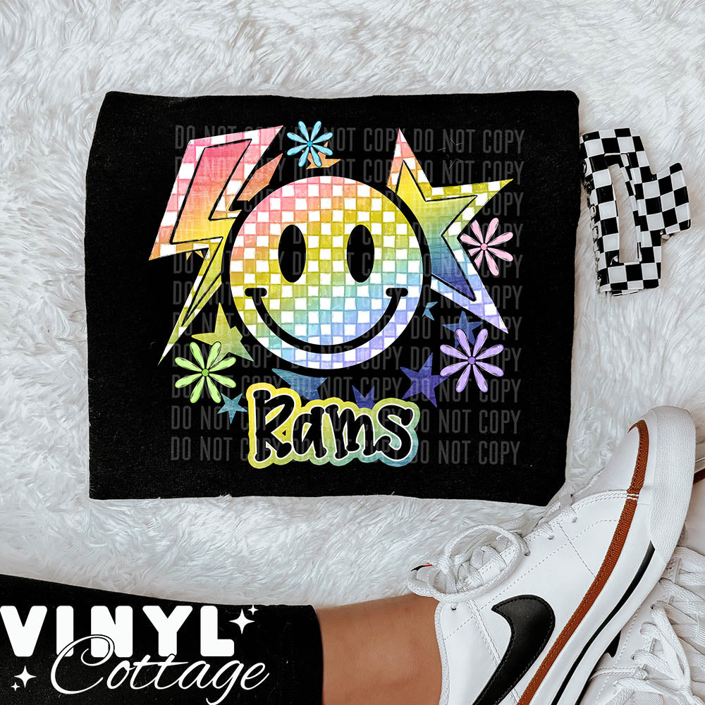 Rams ~ Rainbow Smiley Star ~  DTF Transfer