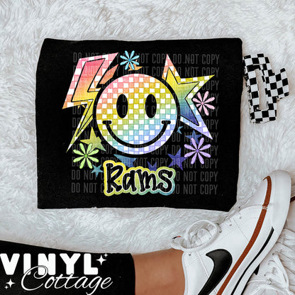 Rams ~ Rainbow Smiley Star ~  DTF Transfer
