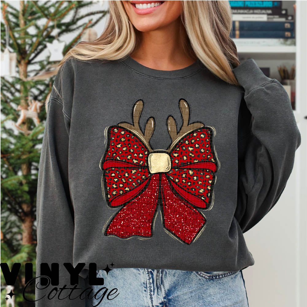 Reindeer Christmas Bow ~ DTF Transfer