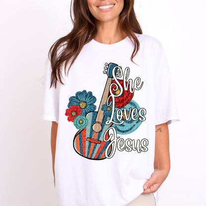 She Loves Jesus Guitar ~ 25CSD05 ~ DTF Transfers