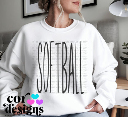 Softball Oversized Skinny ~ COR25 ~ DTF Transfer