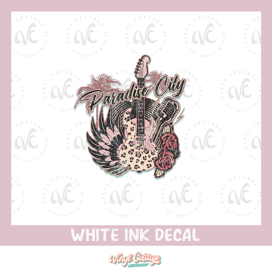 WC202 ~ White Ink Decal ~ Paradise City – Vinyl Cottage