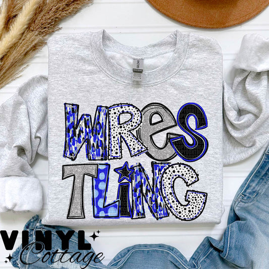 Wrestling ~ Blue & Black ~ DTF Transfer