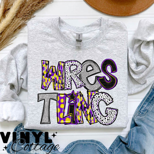 Wrestling ~ Purple & Yellow ~ DTF Transfer