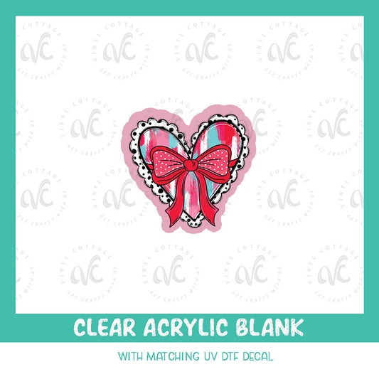 AD127 ~ Brush Stroke Heart with Bow ~ Acrylic + UV DTF Decal Set