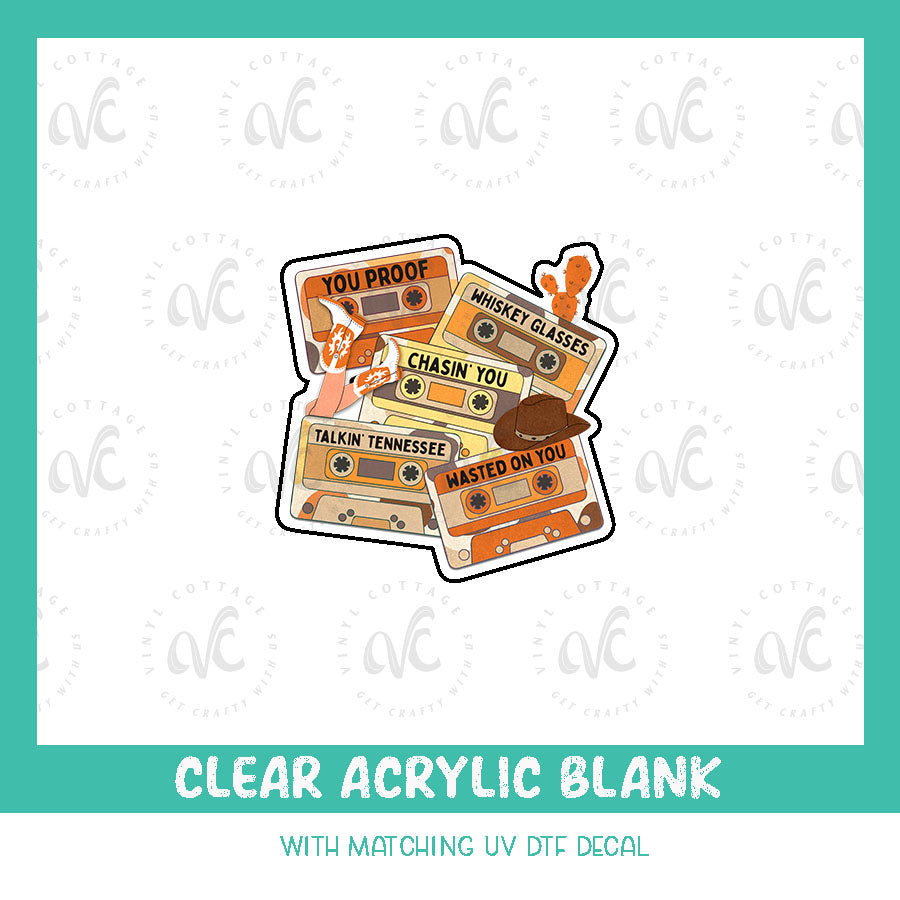 AD38 ~ Country Music Cassettes ~ Acrylic Decal Set