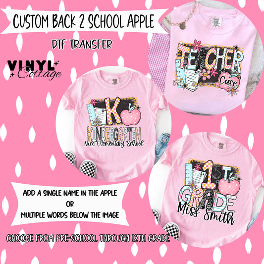 Custom Back To School Apple ~ 25SAG ~ DTF Transfer