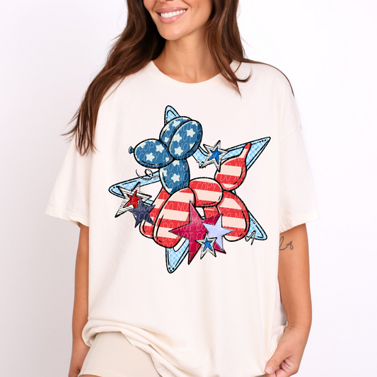 Patriotic Balloon Dog Stars ~ 25CSD05 ~ DTF Transfers