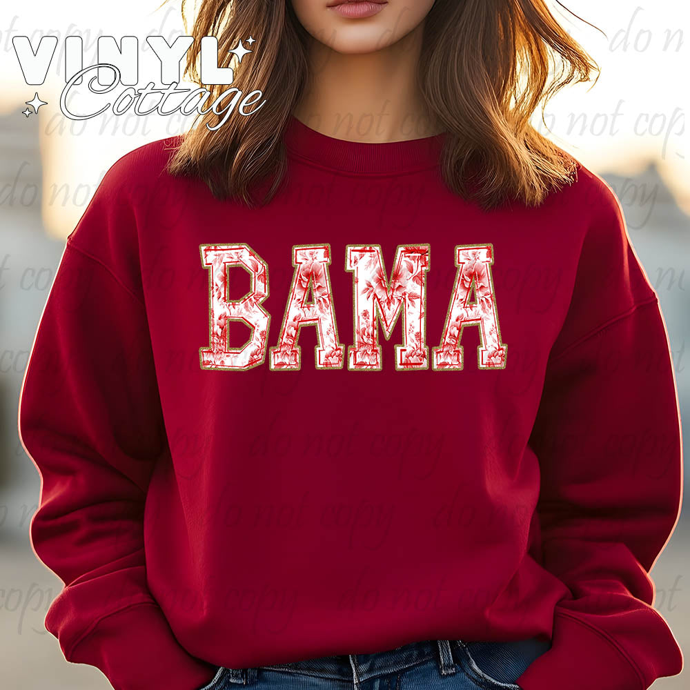 Red Toile Bama Sweatshirt with Side Bows