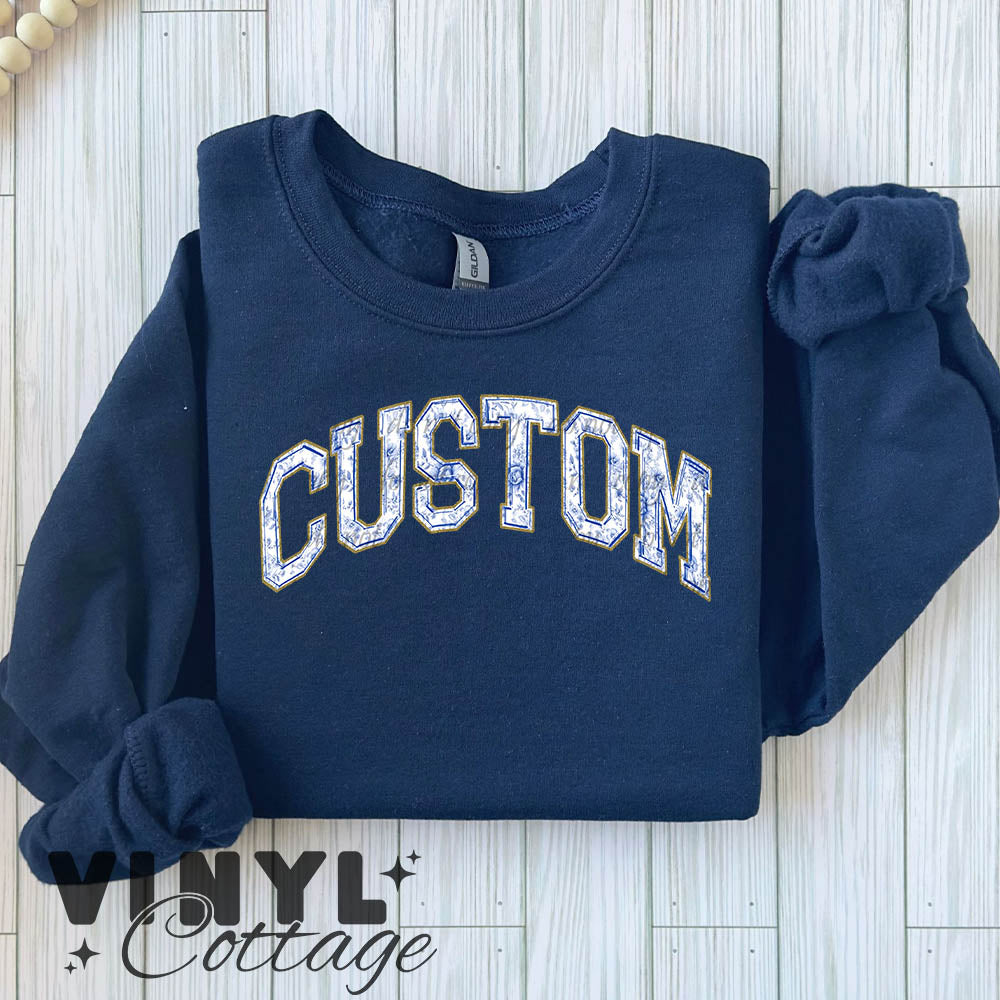 Blue Toile Custom Word ~ DTF Transfer