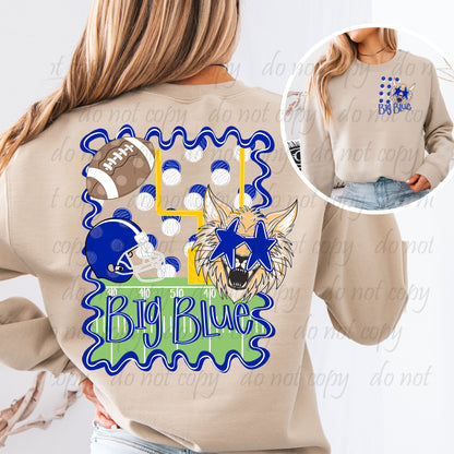 Blue Wildcat Squiggle Frame Mascot Back Design with Pocket Design ~ 25JKD07 ~ DTF Transfer