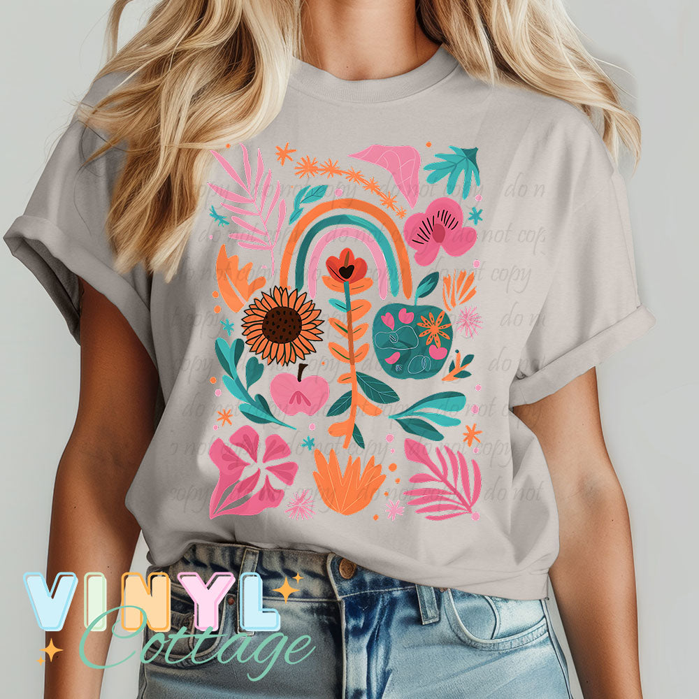 Boho Rainbow Flowers ~ DTF Transfer ~ TR991