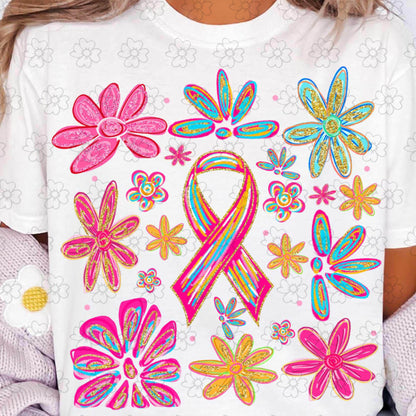 Boho Floral Pink Ribbon ~ 25ETS08 ~ DTF Transfer
