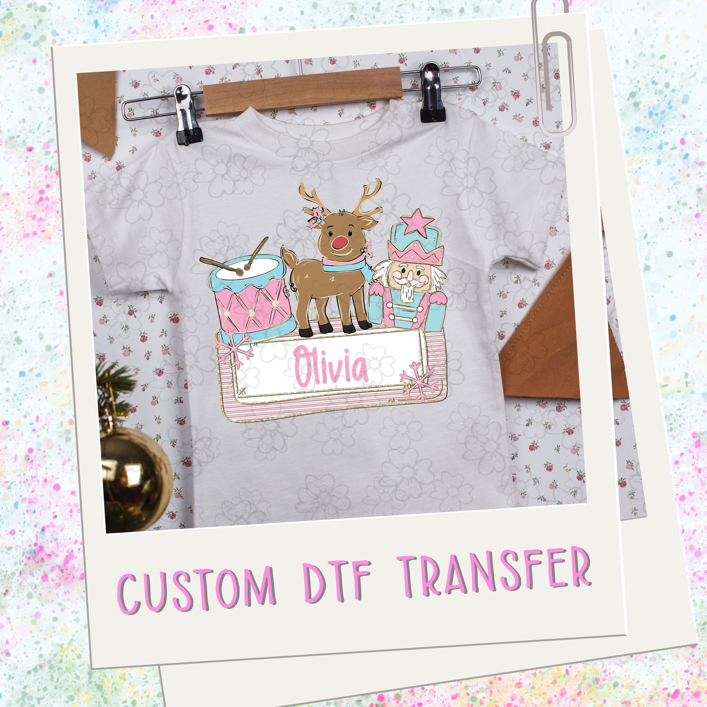 Custom Christmas Nameplate Pink ~ SAG25 ~ DTF Transfer