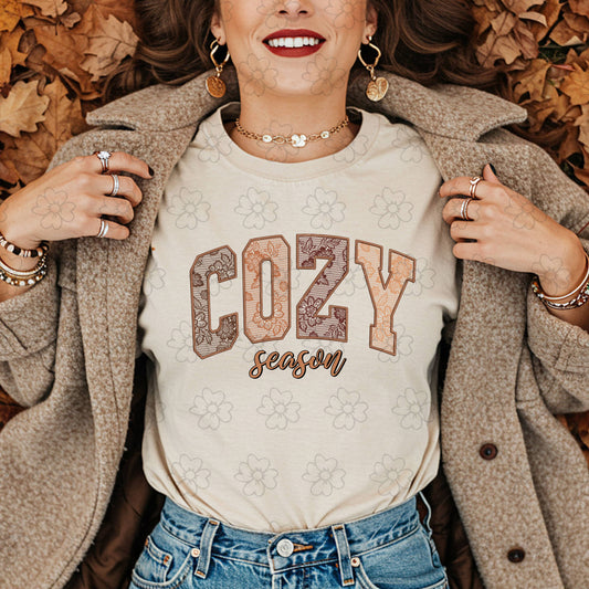 Cozy Season Faux Embroidery and Lace ~ 25ETS09 ~ DTF Transfer