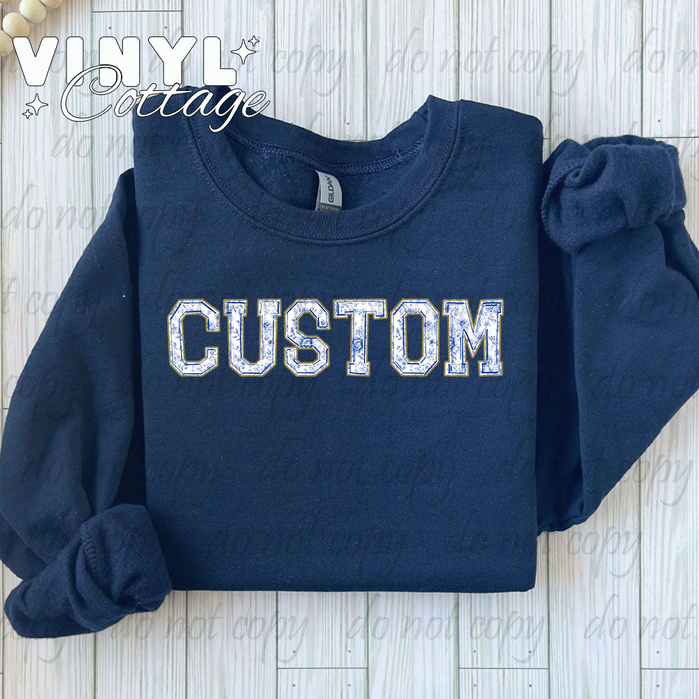 Blue Toile Custom Word ~ DTF Transfer