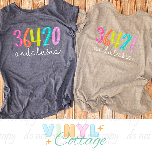 Bright Zip Codes ~ Custom DTF Transfers