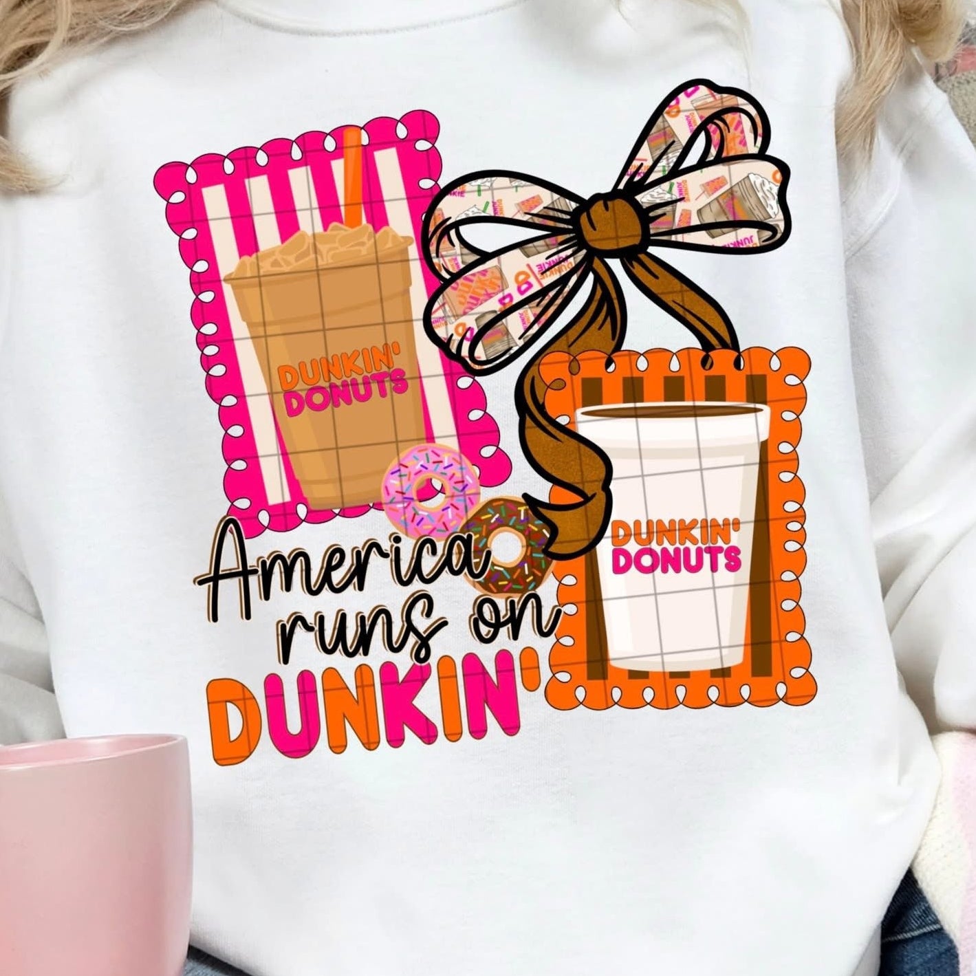 Bows and Beverages Dunkin ~ DD25 ~ DTF Transfer