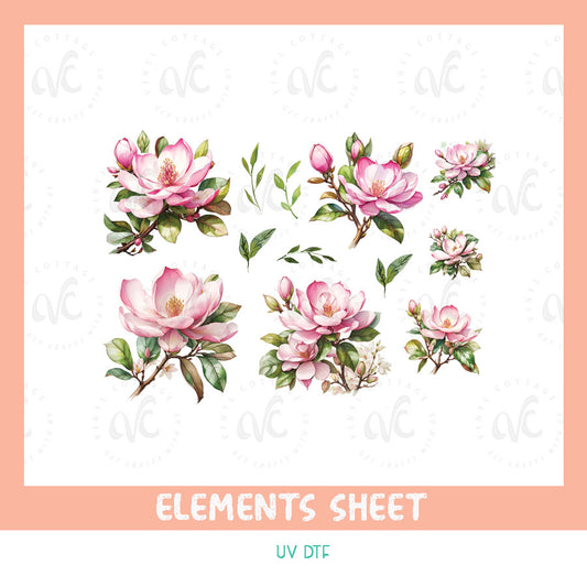 EL24 ~ Pink Magnolias ~ UV DTF Element Sheet