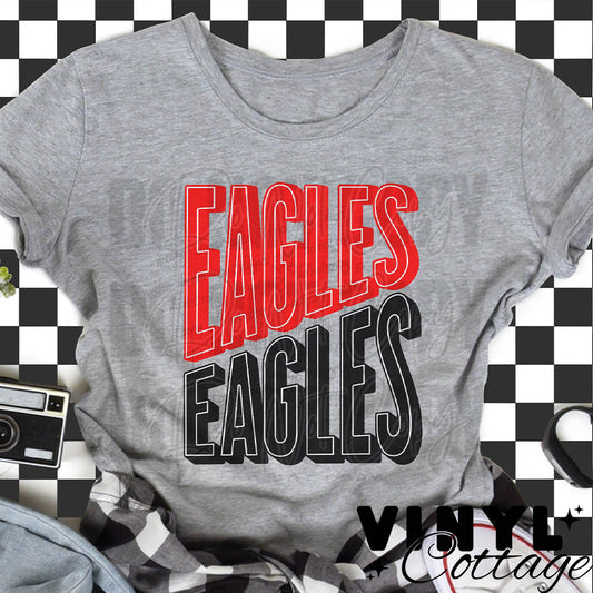 Eagles Stacked ~ Red and Black ~ DTF Transfer