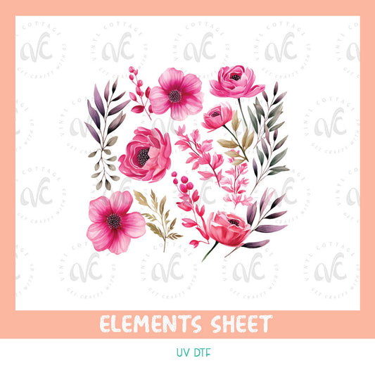 EL16 ~ Pink Roses ~ UV DTF Element Sheet