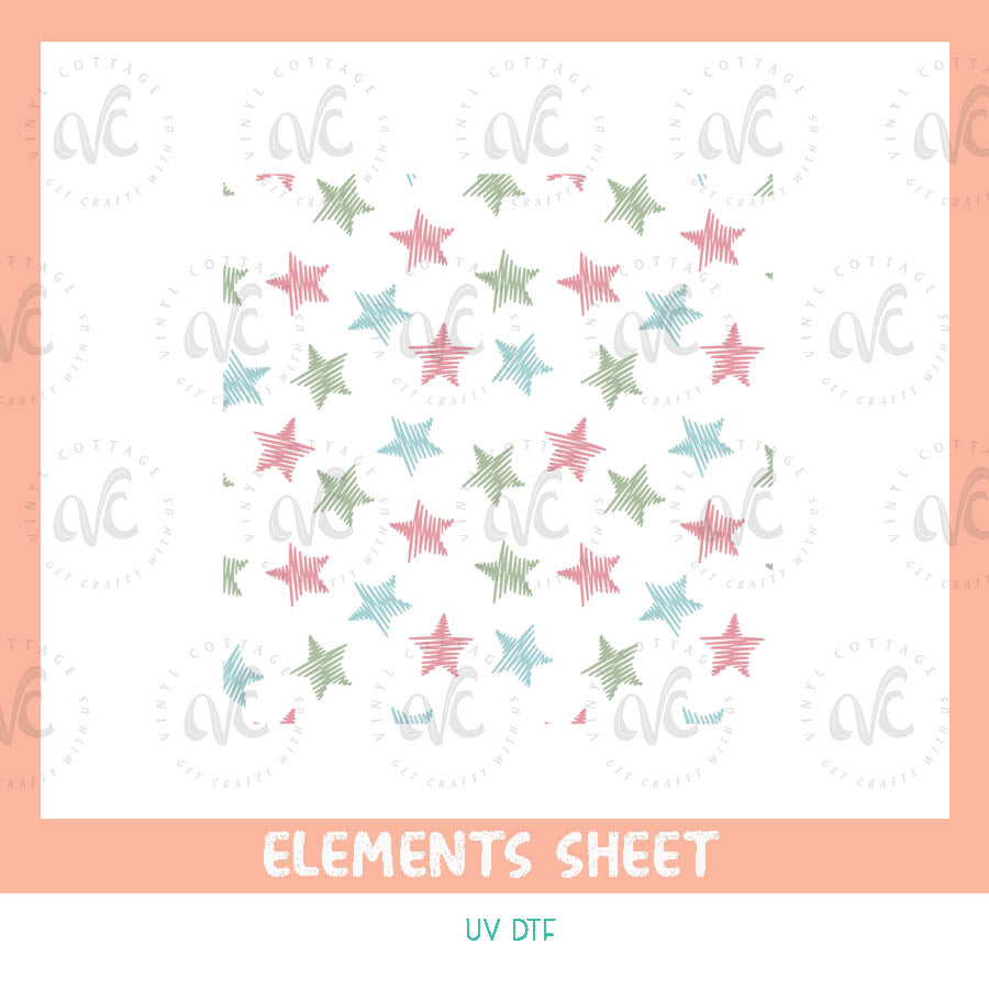 EL17 ~ Pastel Stars ~ UV DTF Element Sheet